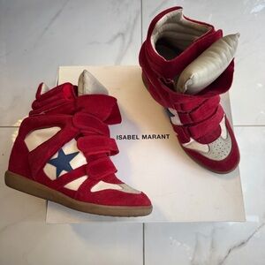 Isabel Marant Wedge Sneakers – Red/Blue Star (EU 38/US 7)